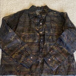 Sheer Black and Gold Button-Up Blouse